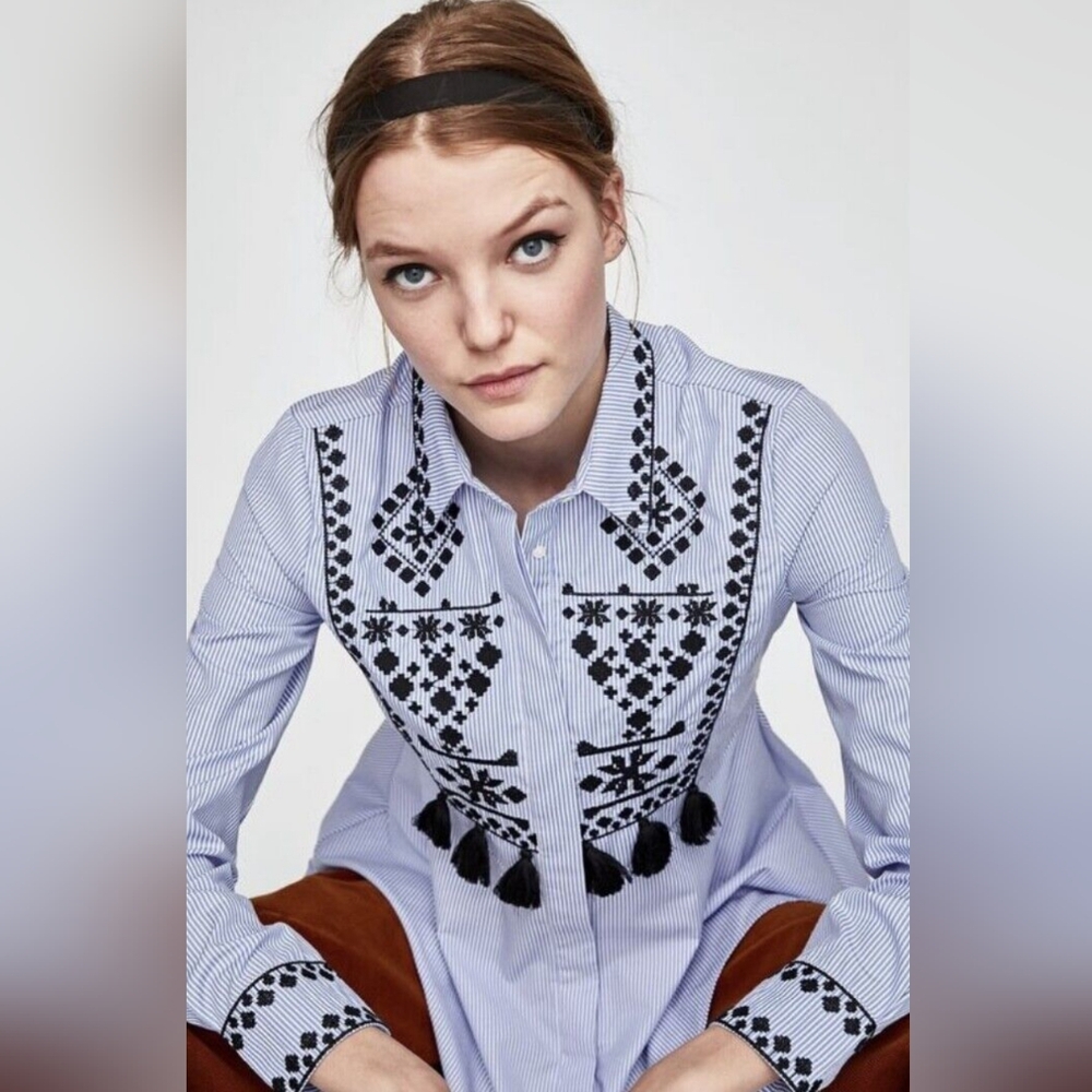 Zara Embellished Tassel shirt sz XL Fabulous 💋